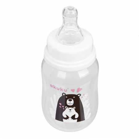 Biberon din polipropilena cu tetina din silicon 125 ml Akuku Feeding Bottle 0-3 luni EN14350-1, Alb [1]