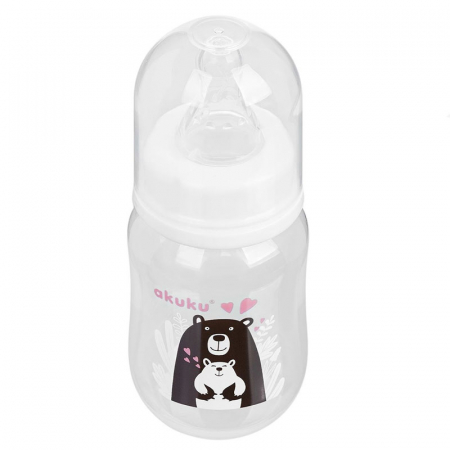 Biberoane si tetine - Biberon din polipropilena cu tetina din silicon 125 ml Akuku Feeding Bottle 0-3 luni EN14350-1, Alb