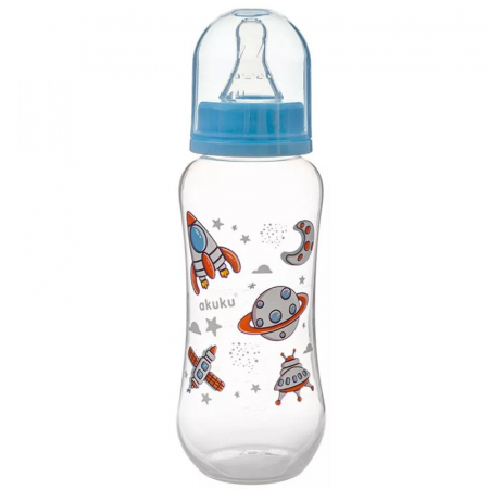 Biberoane si tetine - Biberon din polipropilena cu tetina din silicon 250 ml Akuku Feeding Bottle A0105, Albastru