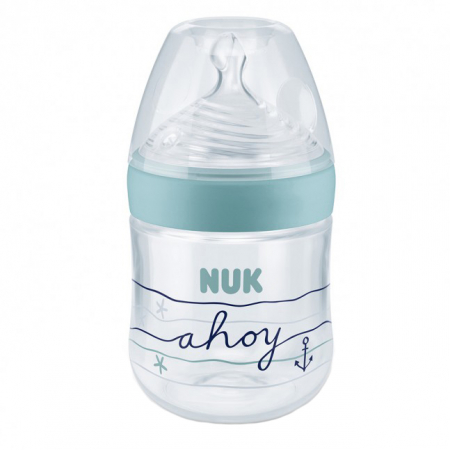 Biberoane si tetine - Biberon din polipropilena cu tetina din silicon 150 ml 0-6 luni Nuk Nature Sense Beach 743838