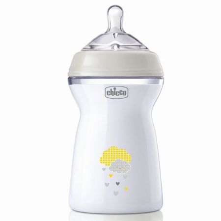 Biberoane si tetine - Biberon din polipropilena cu tetina din silicon 330 ml Chicco Natural Feeling 153763, Alb