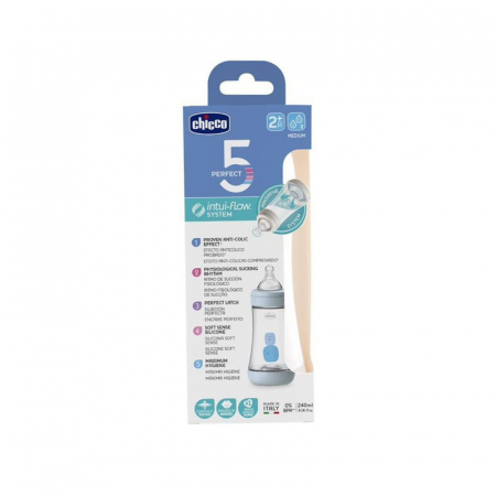 Biberon din polipropilena cu tetina din silicon 240 ml 2+ luni Chicco Perfect 5 Intui-flow 1937A [1]