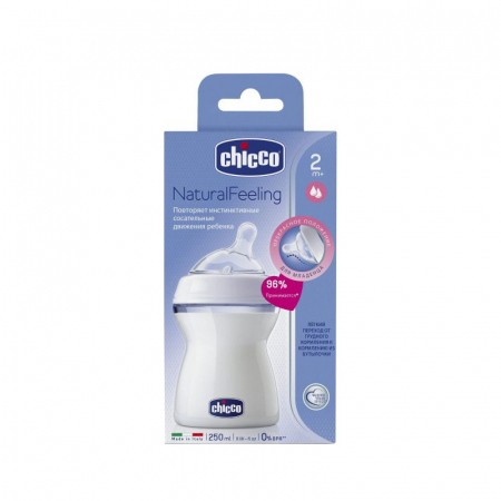 Biberon din polipropilena cu tetina din silicon 250 ml Chicco Natural Feeling 080984A, Alb [1]