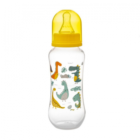 Biberoane si tetine - Biberon din polipropilena cu tetina din silicon 250 ml Akuku Feeding Bottle 0+ luni EN14350, Galben