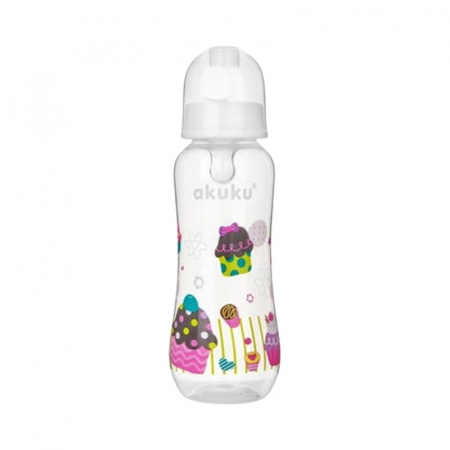 Biberoane si tetine - Biberon din polipropilena cu tetina din silicon, 250 ml, Akuku Feeding Bottle A0005R, Roz
