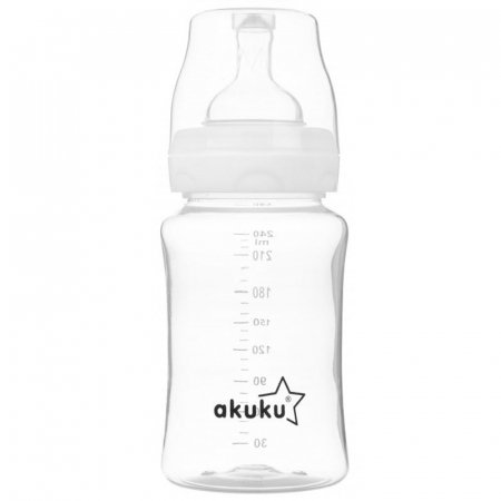 Biberoane si tetine - Biberon din polipropilena cu tetina din silicon anti-colici 240 ml Akuku Feeding Bottle A0107, Transparent