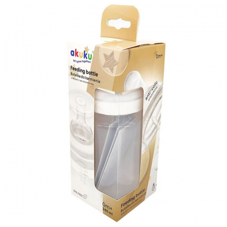 Biberon din polipropilena cu tetina din silicon anti-colici 240 ml Akuku Feeding Bottle A0107, Transparent [2]