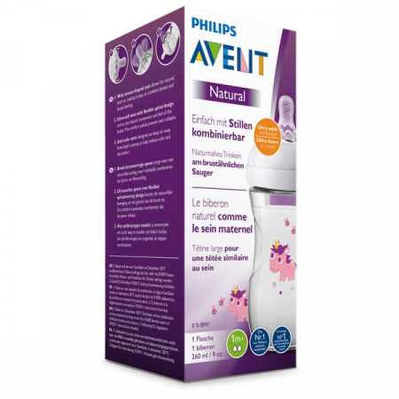 Biberon din polipropilena cu tetina din silicon 260 ml 1+ luni Philips Avent Natural SCF070/25 [5]