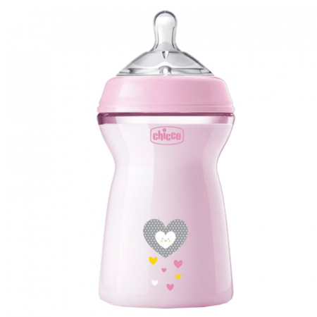 Biberoane si tetine - Biberon din polipropilena cu tetina din silicon 330 ml Chicco Natural Feeling 153749, Roz
