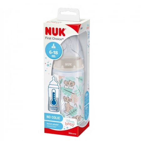 Biberon din polipropilena cu tetina din silicon, cu indicator de temperatura, 300 ml Nuk First Choice+ 741764-6-9, Gri [2]