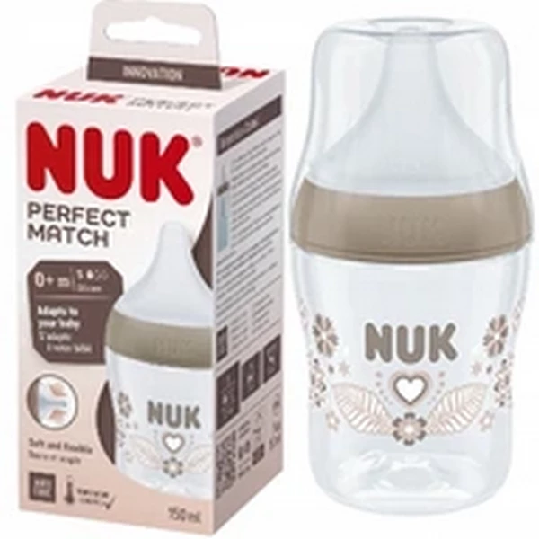 Biberon din polipropilena, cu tetina din silicon anticolici si senzor de temperatura, 150 ml Nuk Perfect Match Heart, 435907-2, Alb [2]