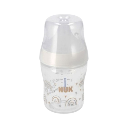 Biberoane si tetine - Biberon din polipropilena, cu tetina din silicon anticolici si senzor de temperatura, 150 ml Nuk Perfect Match Hearts, 435907, Alb