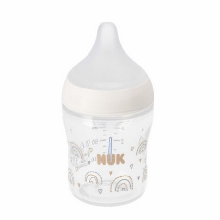 Biberon din polipropilena, cu tetina din silicon anticolici si senzor de temperatura, 150 ml Nuk Perfect Match Hearts, 435907, Alb [1]