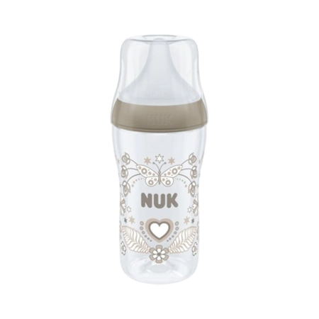 Biberoane si tetine - Biberon din polipropilena, cu tetina din silicon anticolici si senzor de temperatura, 260 ml Nuk Perfect Match Butterfly 436003-2, Alb
