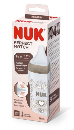Biberon din polipropilena, cu tetina din silicon anticolici si senzor de temperatura, 260 ml Nuk Perfect Match Butterfly 436003-2, Alb [2]