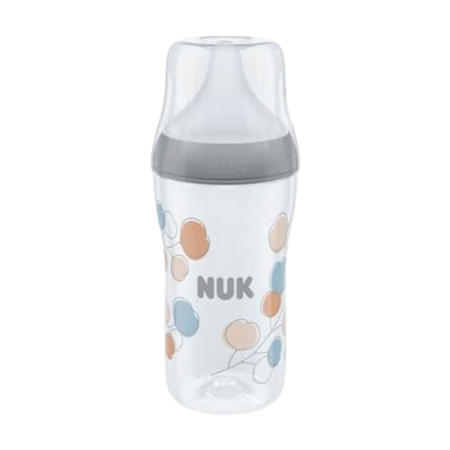 Biberoane si tetine - Biberon din polipropilena, cu tetina din silicon anticolici si senzor de temperatura, 260 ml Nuk Perfect Match Balloons 436003, Alb