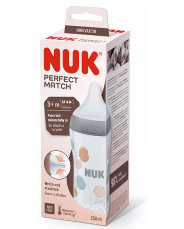 Biberon din polipropilena, cu tetina din silicon anticolici si senzor de temperatura, 260 ml Nuk Perfect Match Balloons 436003, Alb [2]