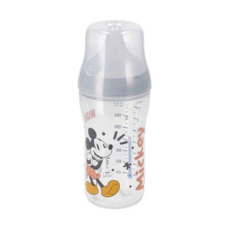 Biberoane si tetine - Biberon din polipropilena, cu tetina din silicon anticolici si senzor de temperatura, 260 ml Nuk Perfect Match Mickey Mouse 435914, Alb