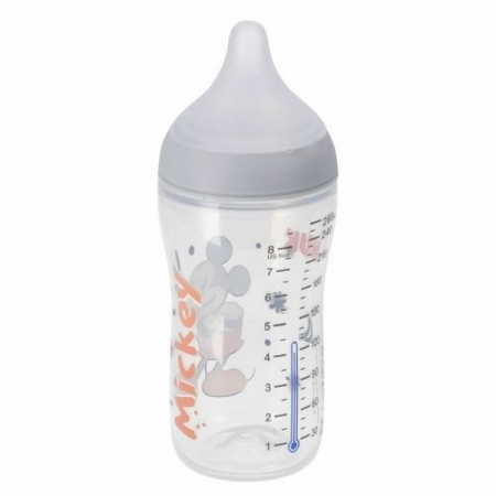 Biberon din polipropilena, cu tetina din silicon anticolici si senzor de temperatura, 260 ml Nuk Perfect Match Mickey Mouse 435914, Alb [1]