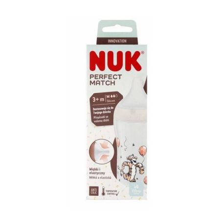 Biberon din polipropilena, cu tetina din silicon anticolici si senzor de temperatura, 260 ml Nuk Perfect Match Winnie the Pooh 435990, Alb [2]