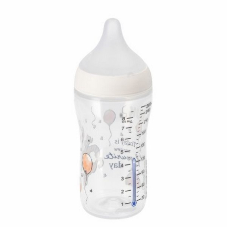 Biberon din polipropilena, cu tetina din silicon anticolici si senzor de temperatura, 260 ml Nuk Perfect Match Winnie the Pooh 435990, Alb [1]