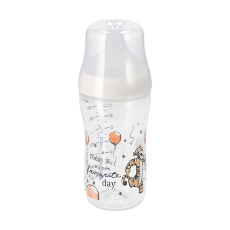Biberoane si tetine - Biberon din polipropilena, cu tetina din silicon anticolici si senzor de temperatura, 260 ml Nuk Perfect Match Winnie the Pooh 435990, Alb