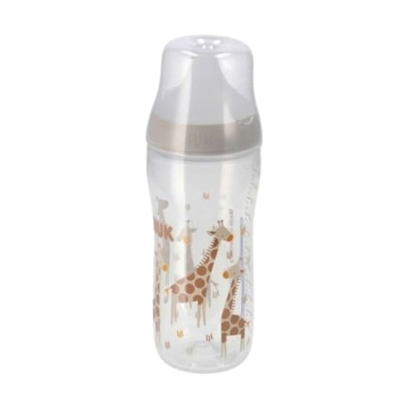 Biberoane si tetine - Biberon din polipropilena, cu tetina din silicon anticolici si senzor de temperatura, 360 ml Nuk Perfect Match Giraffe 443445, Alb