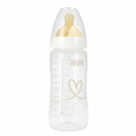 Biberoane si tetine - Biberon din polipropilena cu tetina din latex, cu indicator de temperatura, 300 ml M Nuk First Choice+ , 360094, Alb