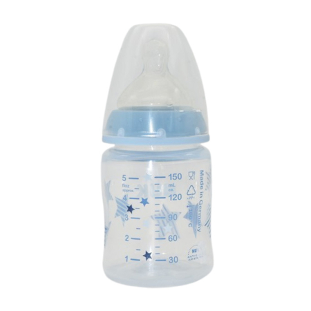 Biberon din polipropilena, cu tetina din silicon M, 150 ml, Nuk First Choice 225125BA2, Albastru [1]