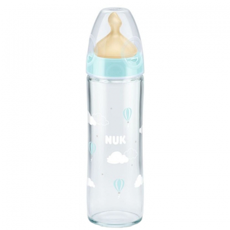 Biberoane si tetine - Biberon din sticla cu tetina din latex si tetina din silicon 240 ml Nuk First Choice 745080-AL, Albastru