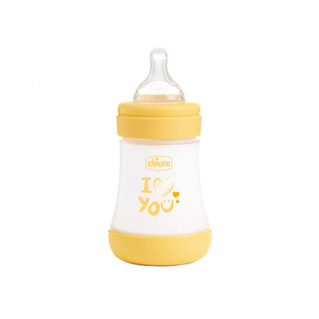 Biberoane si tetine - Biberon din sticla cu tetina din silicon 150 ml Chicco Perfect 5 153879, Galben