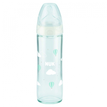Biberoane si tetine - Biberon din sticla cu tetina din silicon 240 ml 0-6 luni Nuk First Choice 745080AB
