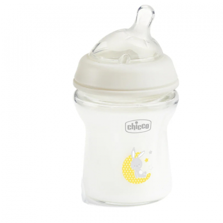 Biberoane si tetine - Biberon din sticla cu tetina din silicon 150 ml Chicco Natural Feeling 153459, Alb