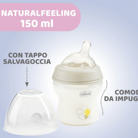 Biberon din polipropilena cu tetina din silicon 150 ml Chicco Natural Feeling 153657, Alb [1]