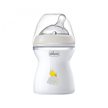 Biberoane si tetine - Biberon din sticla cu tetina din silicon 250 ml Chicco Natural Feeling 153664, Alb