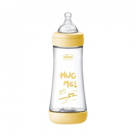 Biberoane si tetine - Biberon din sticla cu tetina din silicon 300 ml Chicco Perfect 5 153992, Galben