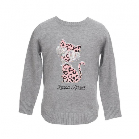 Îmbrăcăminte fete - Pulover cu maneca lunga pentru fete Denim Collection B19299-G, Gri