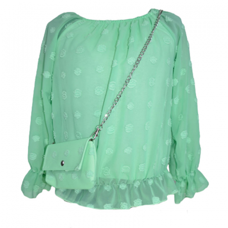 Bluze fete - Bluza cu maneca lunga si gentuta pentru fete Lucky Girl 5743V-116, Verde