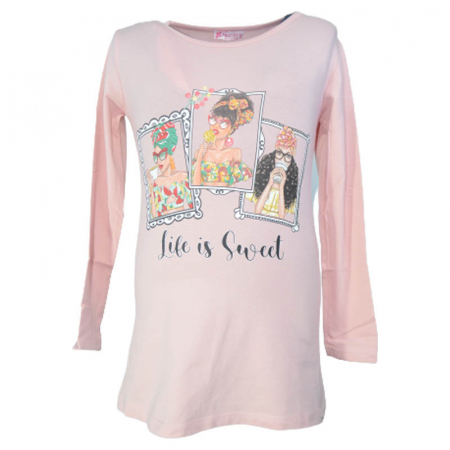 Bluze fete - Bluza cu maneca lunga pentru fete OLC SVR 230323-13, Coral