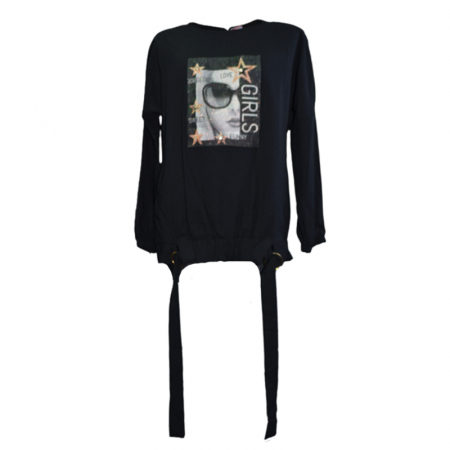 Bluze fete - Bluza cu maneca lunga pentru fete OLC SVR 8792, Negru