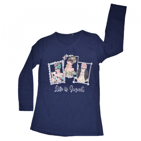 Bluze fete - Bluza cu maneca lunga pentru fete OLC SVR 4017B, Bleumarin