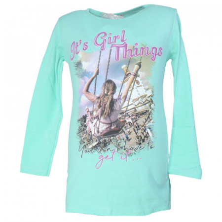 Bluze fete - Bluza cu maneca lunga pentru fete OLC SVR 230323-5, Turcoaz