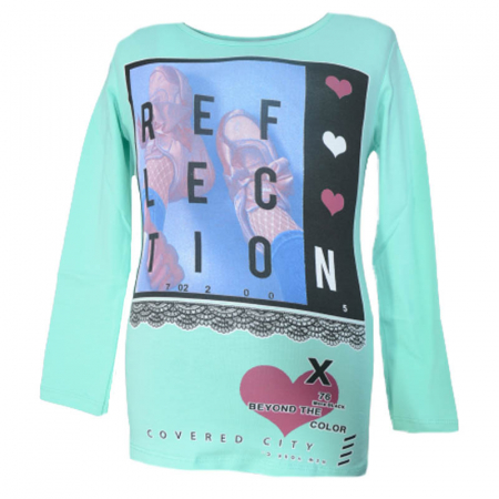 Bluze fete - Bluza cu maneca lunga pentru fete OLC SVR 230323-9, Turcoaz