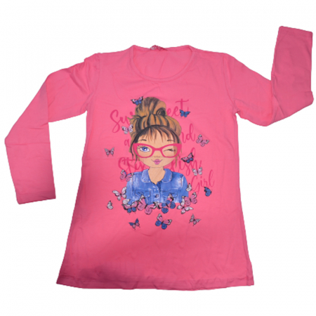 Bluze fete - Bluza cu maneca lunga pentru fete OLC SVR 74017, Fucsia