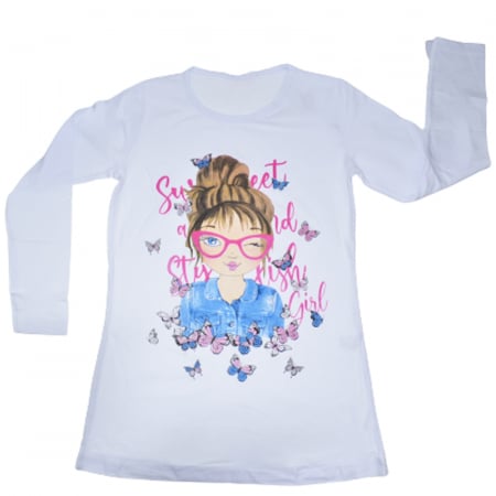 Bluze fete - Bluza cu maneca lunga pentru fete OLC SVR 74017A, Alb