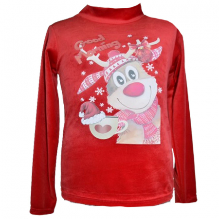 Bluze fete - Bluza din catifea cu maneca lunga de Craciun pentru fete Lucky Girl B91223R, Rosu