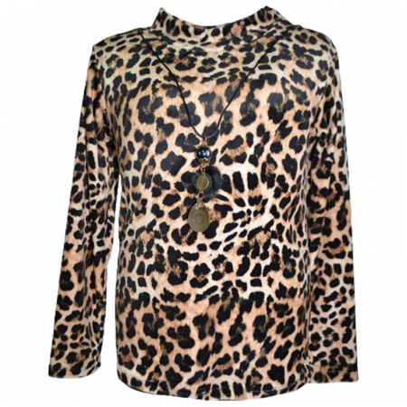 Bluze fete - Bluza din catifea animal print cu maneca lunga si colier pentru fete Lucky Girl B91223MR, Maro