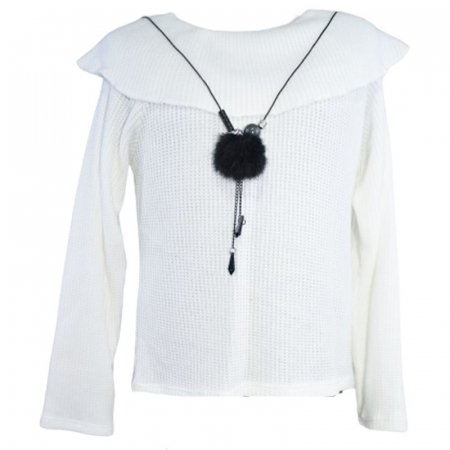Bluze fete - Bluza tricotata cu maneca lunga si colier pentru fete Lucky Girl 6783, Alb