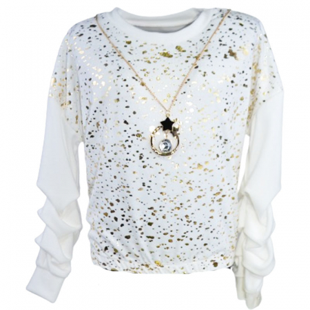 Bluze fete - Bluza din catifea cu maneca lunga si colier pentru fete New Collection 555A-0, Alb