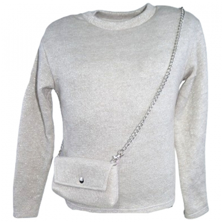 Bluze fete - Bluza cu maneca lunga si geanta pentru fete New Collection 8833-B, Bej
